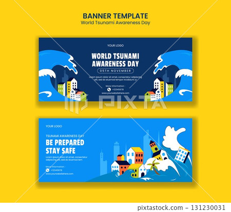 Horizontal Banner Illustration for World Tsunami Awareness Day in Cartoon Templates Background 131230031