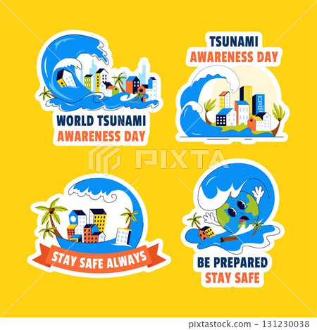 Label Design Illustration with Cartoon Templates Background for World Tsunami Awareness Day Label Design Illustration with Cartoon Templates Background for World Tsunami Awareness Day 131230038