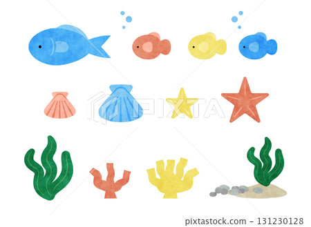 Heartwarming watercolor sea creatures set 131230128