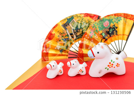 Year of the Horse New Year's Material Cute Horse Parent and Child and Folding Fan Decoration 131230506