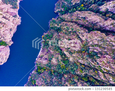 Aerial view of river Sil Canyon, Galicia Spain 131230585