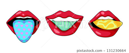 Pop art mouth illustrations with sexy retro tongue Pop art mouth illustrations with sexy retro tongue 131230664
