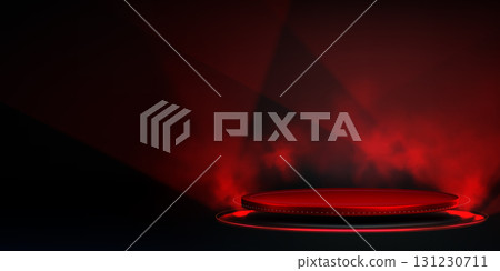 Round podium with red light and smoke Round podium with red light and smoke 131230711