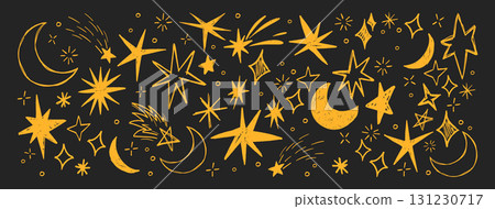 Golden star collection with grunge crayon textures 131230717