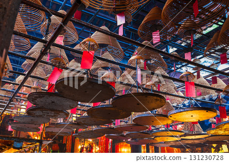 Hong Kong Man Mo Temple - Spiral incense sticks for prayers 131230728