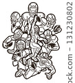 American Football Players Mix Action Outline Cartoon Sport Graphic Vector 131230802