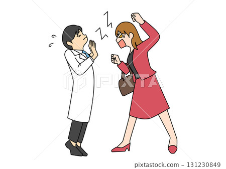 Angry woman and confused doctor 131230849
