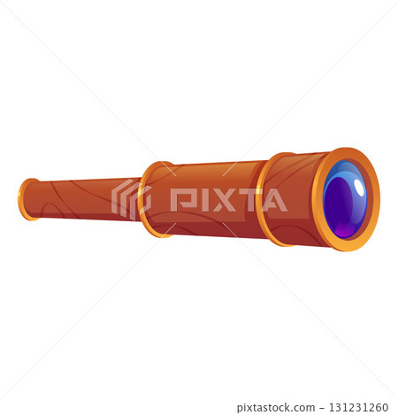 Spyglass vector icon, cartoon optical device, camping or hunting equipment, observation or navigation tool, binocular 131231260