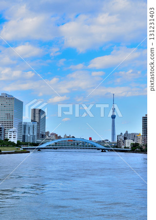 從中央橋看東京隅田川永代大橋和晴空塔 從中央橋看東京隅田川永代大橋和晴空塔 131231403