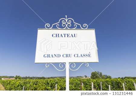 Typical vineyards with information board Grand Cru Classe near Saint-Emilion, Bordeaux, Aquitaine, France Typical vineyards with information board Grand Cru Classe near Saint-Emilion, Bordeaux, Aquitaine, France 131231446