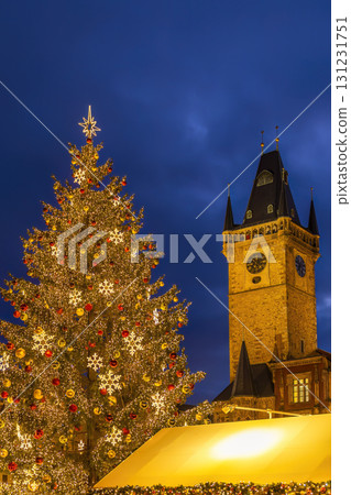 Beautiful Christmas tree with lights near Old Town Hall in Prague 131231751
