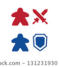 Game or board game meeple icon set. Attack and Defence. Sword and shield. 131231930