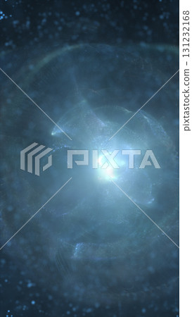 Abstract blue glowing cosmic burst with light particles and radiant core 131232168