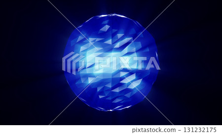right blue faceted sphere glowing with radiant energy, casting light beams in a dark futuristic space right blue faceted sphere glowing with radiant energy, casting light beams in a dark futuristic space 131232175