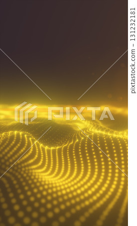 Abstract glowing golden dots forming flowing digital waves on dark background Abstract glowing golden dots forming flowing digital waves on dark background 131232181