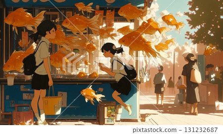 Summer food stalls and goldfish 131232687