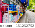 Supermarket products lined up on the sidewalk 131232752
