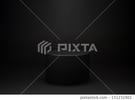 Modern black cylindrical vector podium on a dark gradient background with soft light 131232802