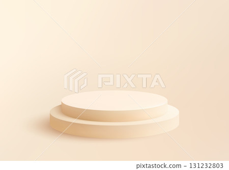 Clean two-tier round vector podium in soft beige tones with subtle shadows Clean two-tier round vector podium in soft beige tones with subtle shadows 131232803