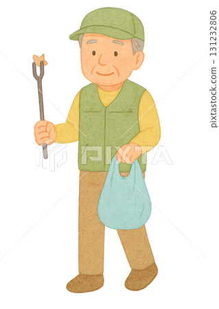 一位老人撿垃圾的插圖（剪下） 131232806