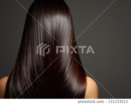Back view of shiny straight hair Back view of shiny straight hair 131233013