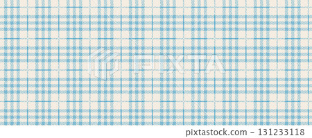 Light blue checkered vichy fabric pattern in kids style. Seamless gingham tartan vector background for textile, packaging, and summer picnic theme. 131233118
