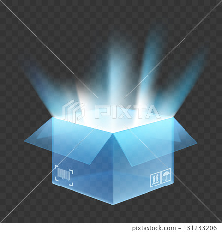 Open glass box with light inside. Open glass box with light inside. 131233206