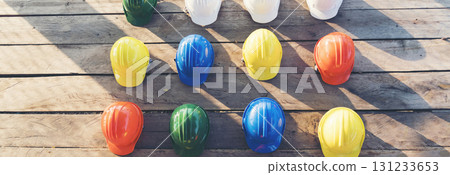 Banner Construction hard hat safety tools equipment for workers in construction site for engineering protection head standard. Panorama Many hard hat helmet on row copy space. Engineer Construction Banner Construction hard hat safety tools equipment for workers in construction site for engineering protection head standard. Panorama Many hard hat helmet on row copy space. Engineer Construction 131233653
