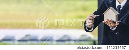 Banner Real estate agent hands holding home business mortgage loan investment property. Banner Hands saving protection home concepts. Insurance Agent sale residence household protection copy space 131233667