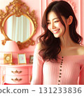 Smiling woman in a pink room 131233836
