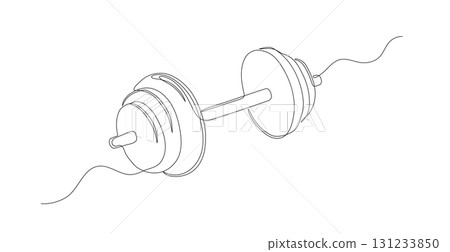 Dumbbell one continuous line illustration. Hand drawn doodle vector sketch isolated on white background. Sport equipment. Dumbbell one continuous line illustration. Hand drawn doodle vector sketch isolated on white background. Sport equipment. 131233850