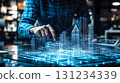 An architect brings architectural designs to life with 3D holographic construction models. The concept of innovation in architecture and futuristic design. Generative Ai. 131234339