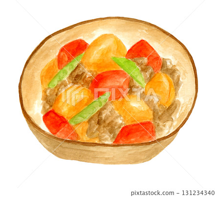 手繪水彩插圖的肉和土豆 131234340