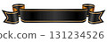 Black banner with gold border on white background is perfect for displaying text or message. This elegant design element is ideal for certificates, invitations, website headers, any other projects. 131234526