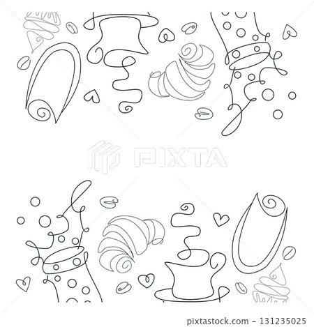 cup of tea, cup of coffee, line art style vector croissant cupcake cup of tea, cup of coffee, line art style vector croissant cupcake 131235025