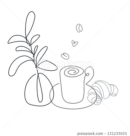 One line continuous design of chef in hat serving pizza. Cute cooking art character. vector illustration on white background. 131235033