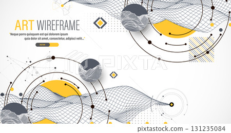 Abstract composition with wireframe wave, dots, and lines. Vector. Abstract composition with wireframe wave, dots, and lines. Vector. 131235084