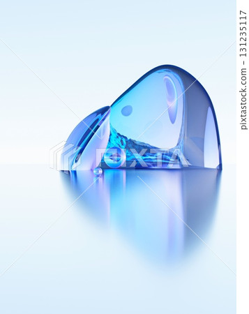 Abstract glass style background with surreal lendscape visible in reflection of organic shape 3D Abstract glass style background with surreal lendscape visible in reflection of organic shape 3D 131235117