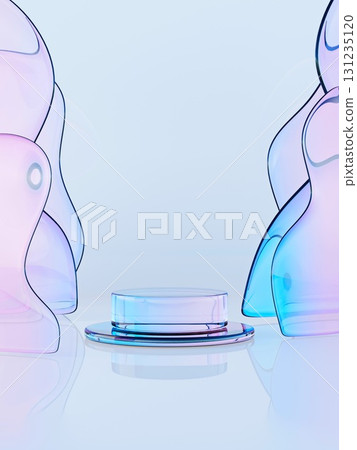 Abstract glass style background with one pedestal for product advertisement 3D Abstract glass style background with one pedestal for product advertisement 3D 131235120