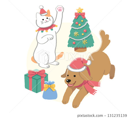 狗和貓慶祝聖誕節 狗和貓慶祝聖誕節 131235139