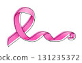 Breast cancer handwritten design with pink ribbon symbol line art. 131235372