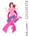 Pink ribbon design with a happy woman. 131235374