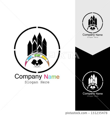 PAINT BUILDING ICON BACKGROUND VECTOR TEMPLATE PAINT BUILDING ICON BACKGROUND VECTOR TEMPLATE 131235478