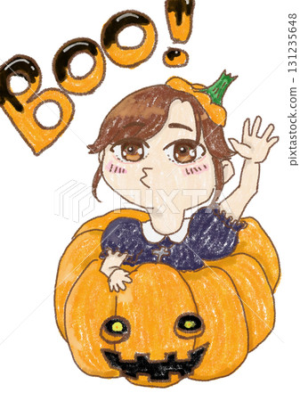 Halloween girl jumping out of a pumpkin Halloween girl jumping out of a pumpkin 131235648