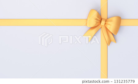 Minimal white background with gold bow and ribbon. 3d render 131235779
