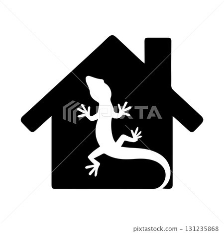 Gecko shaped house logo symbolizing connection between wildlife and human shelter 131235868