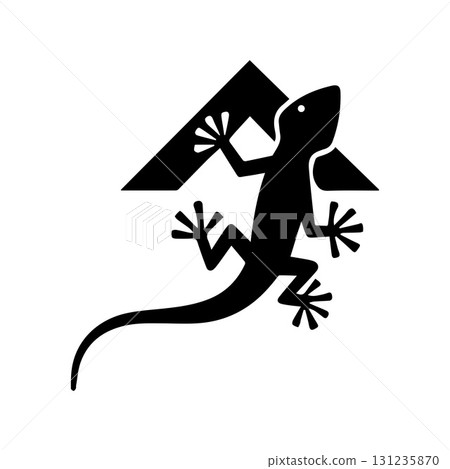 House and gecko combined symbol showing unity of habitat and natural creatures 131235870