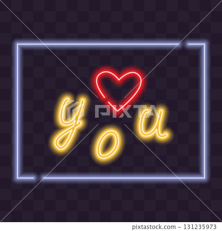 Love You Letters and decorative Heart St Valentines Day Greeting Neon Glowing Composition like Frame Love You Letters and decorative Heart St Valentines Day Greeting Neon Glowing Composition like Frame 131235973