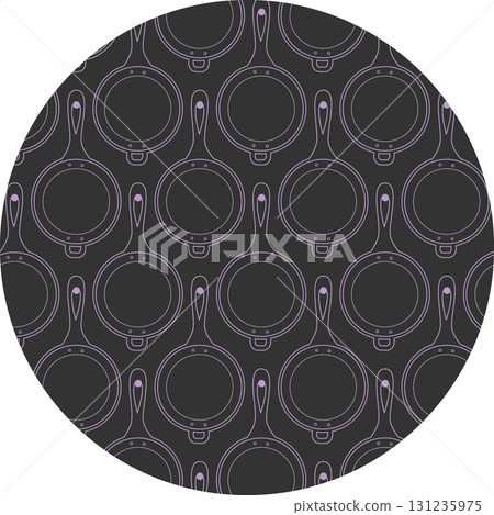 Frying Pan with Handles on nail Chalk Effect Pattern on Circle Backdrop Trendy light Lilac on Dark  Frying Pan with Handles on nail Chalk Effect Pattern on Circle Backdrop Trendy light Lilac on Dark  131235975