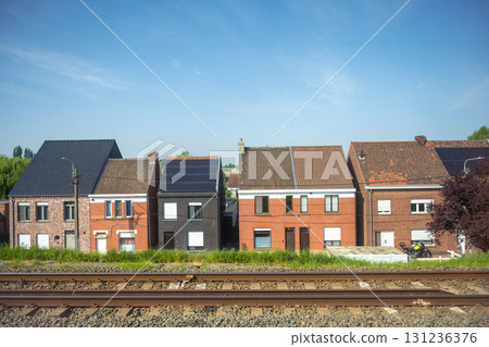 Scenery from the train window between Bruges and Brussels / Belgium Scenery from the train window between Bruges and Brussels / Belgium 131236376